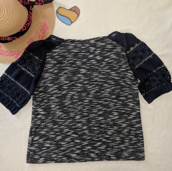 Postmark Blue Marled Lace Sleeve Tee Size Small - Picture 4 of 7